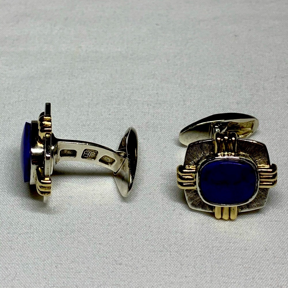 🔥🔥🔥Sterling cufflinks with blue lapis stone and 14k